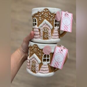Peppermint Festive Gingerbread House Mugs - Pink and Brown